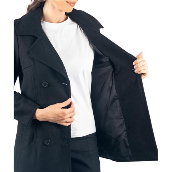 Women's Wool Peacoat – Double-Breasted 3/4 Length Overcoat - Picture 4 of 7